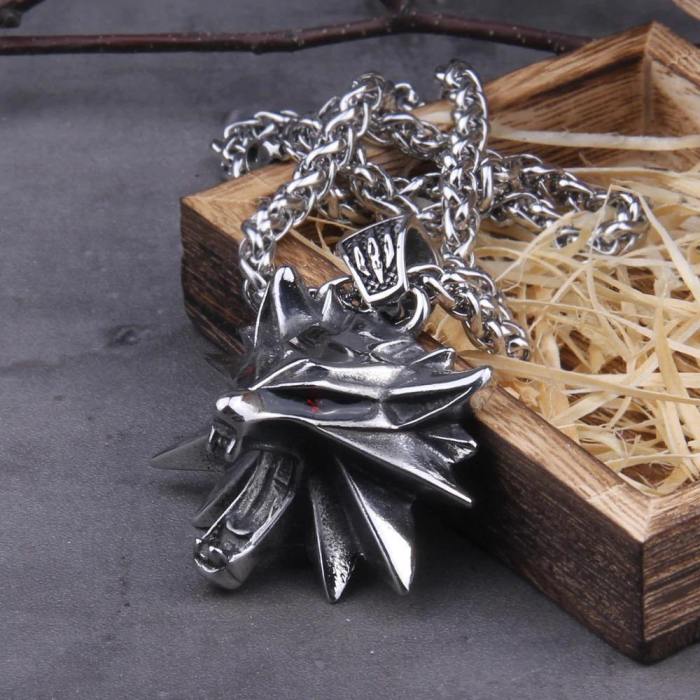 Stainless Steel Wolf Head Medallion Necklace