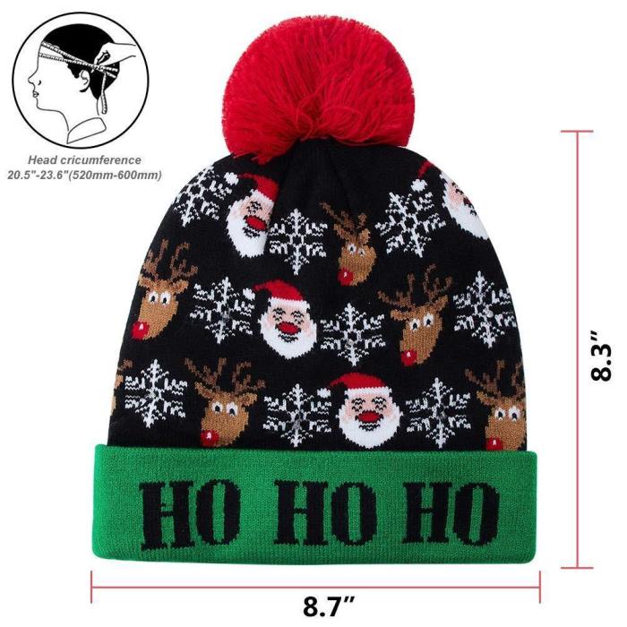Warm Christmas Hats Knitted Cap Ho Ho Ho Printed Led Light Up Beanie For Xmas Party Gifts