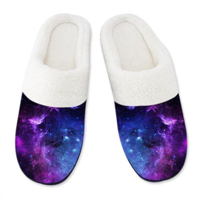 Mens 3D Printing Closed Toe Cotton Slippers Warm Soft Indoor Shoes Comfortable Home Lightweight Slippers