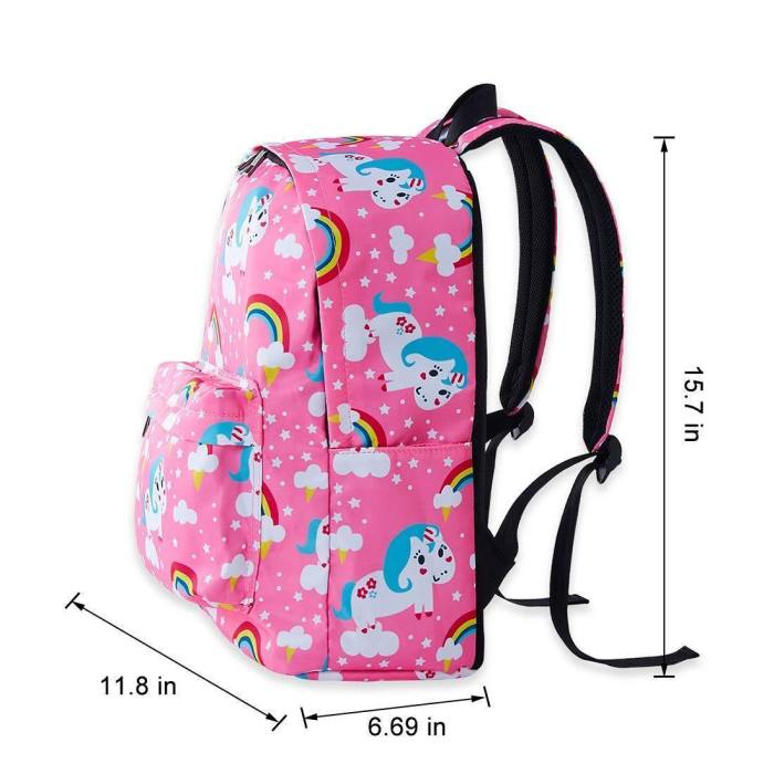 School Bags For Girls Pink Rainbow Unicorn Printed Backpack