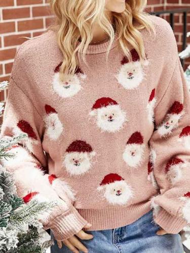 Santa Claus Christmas Pink Crew Neck Sweater