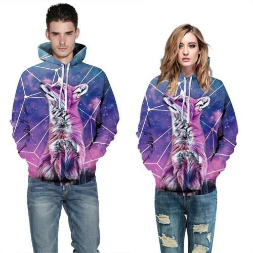 Mens Hoodies 3D Graphic Printed Starry Wolf Pullover Hoody