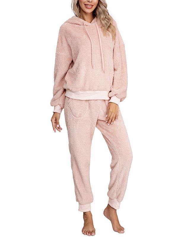 Fluffy Hoodie And Jogger Pants Pajamas Set Sleepwear