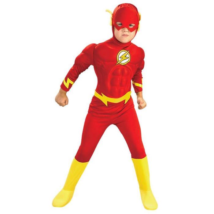 The Flash Jumpsuit Muscle Superhero Kids Boys Comics Movie Halloween Cosplay Costumes