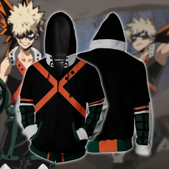 My Hero Academia Pullover Hoodie Men Women Bakugou Katsuki 3D Printed Cosplay Costume Sweatshirt Zipper Jacket