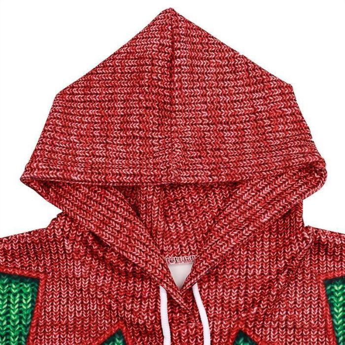 Mens Green Hoodies 3D Graphic Printed Merry Christmas Stripe Pullover