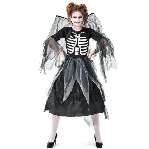 Scary Fallen Dark Angel Zombie Skeleton Costumes Cosplay Fancy Dress