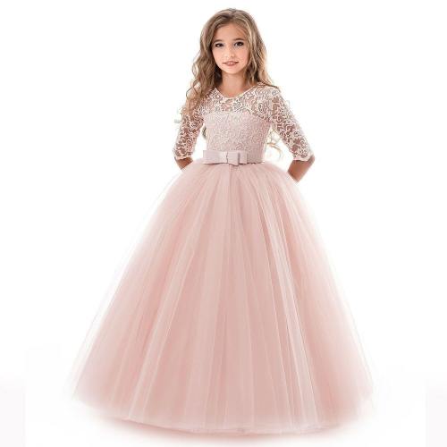 Girls Kids Formal Lace Princess Party Wedding Dresses Full Length Ball Gown Dress