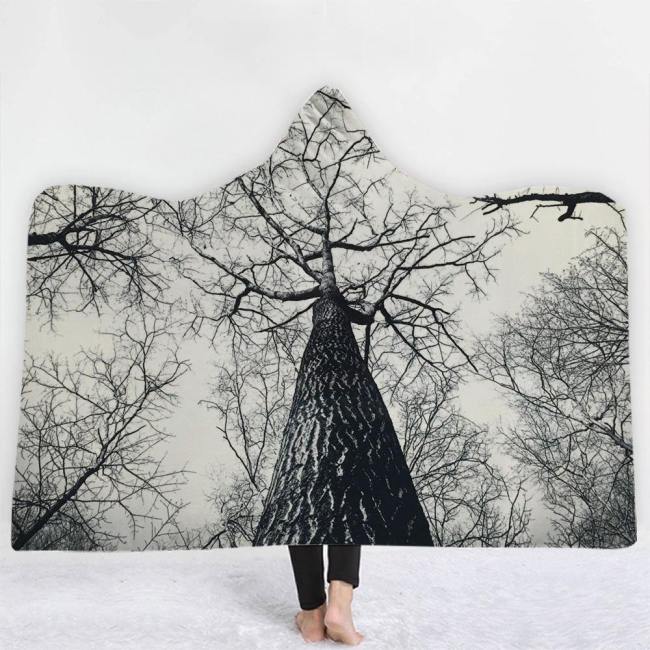 Haunted Black And White Tree Hooded Blanket