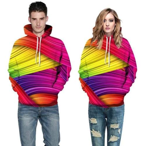 3D Print Hoodie - Colorful Stripes Pattern Pullover Hoodie