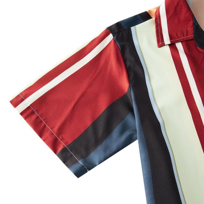 Men'S Hawaiian Shirt Colorful Stripe Printing