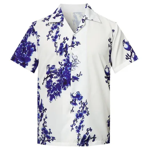 Men'S Hawaiian Shirts Floral Birds Pattern Printing