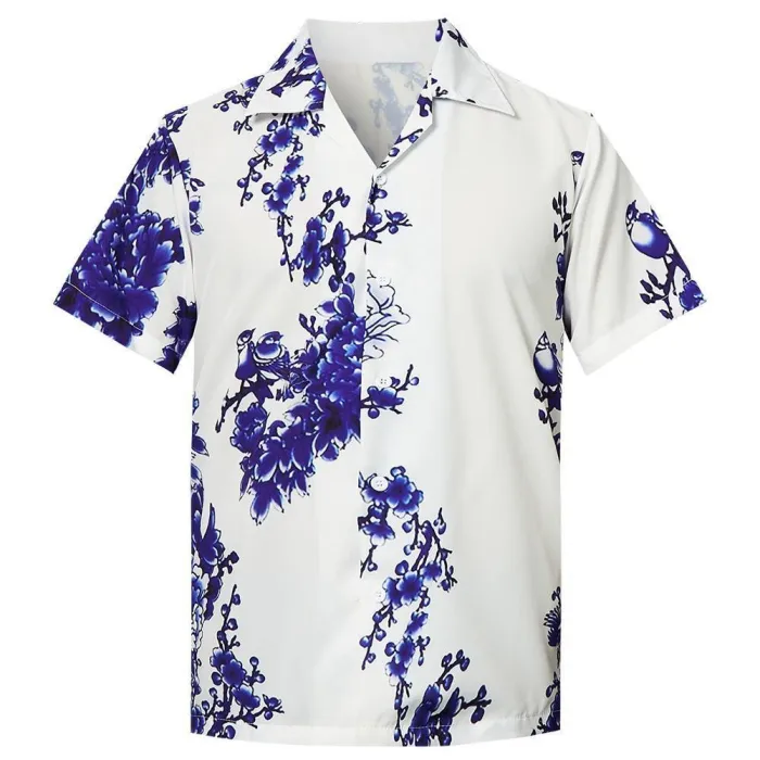 Men'S Hawaiian Shirts Floral Birds Pattern Printing