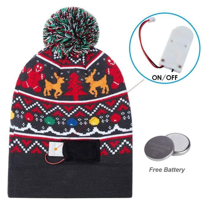 Men Women Led Light Up Beanie Hat Reindeer Knit Cap For Christmas Ugly Sweater Beanies