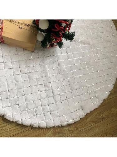 Holiday Decoration Sequin Furry White Christmas Tree Skirt