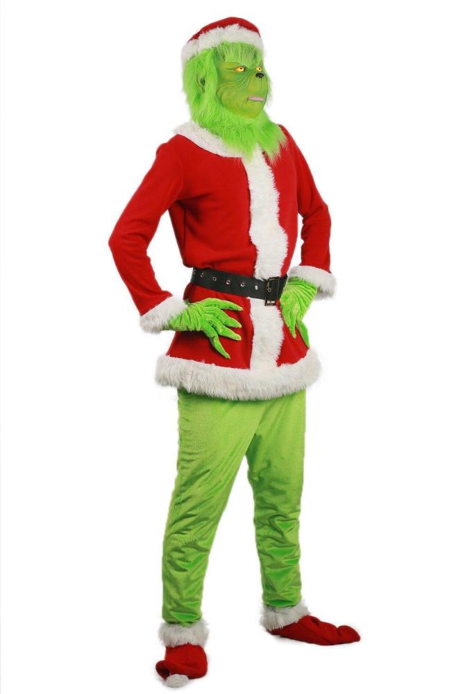 Santa Suit Grinch Cosplay Costume Father Christmas Suit Outfits Adult For Halloween Party