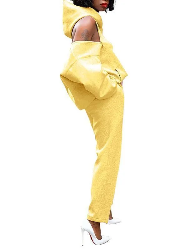 Two Piece Outfit Zip Backless Hoodie Womens Tracksuit Set