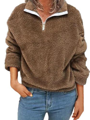 Plus Size Womens Fluffy 1/4 Zip Sweatshirt