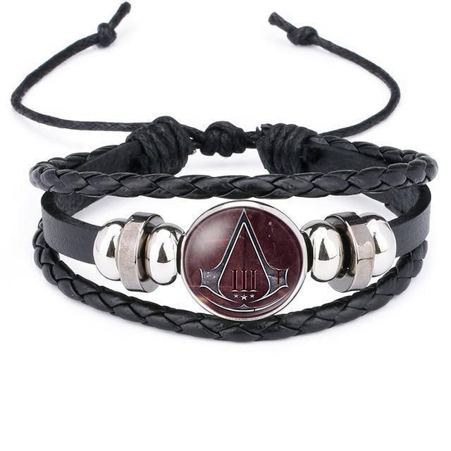 Assassins Creed Bracelet Time Gem Glass Weaving Leather Bangle Lace-Up Generous Simple Jewelry