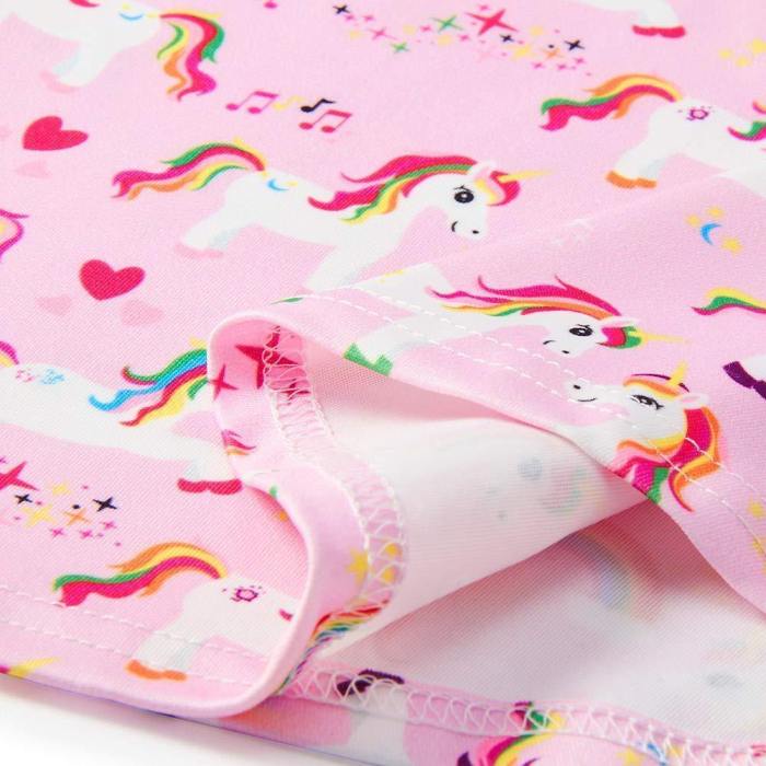 Girls 3D Printing Dress Pink Unicorn Pattern Sleeveless