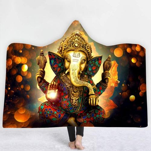 Golden Ganesh Hooded Blanket