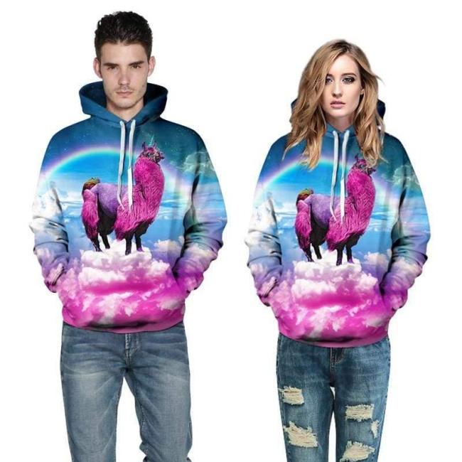 3D Print Hoodie - Rainbow Grass Mud Horse Pattern Pullover Hoodie