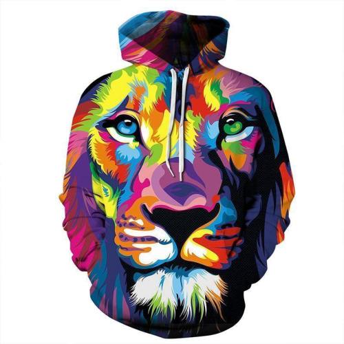 3D Print Hoodie - Color Paint Lion Head Pattern Pullover Hoodie  Css026