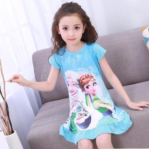 Anna Elsa Girls Summer Cartoon Nightgown Children Pajamas Kids Dress