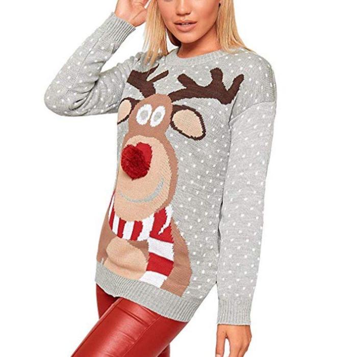 Christmas Sweater Women Christmas Deer Warm Knitted Long Sleeve Sweater Jumper Top Blouse Winter Coat Women