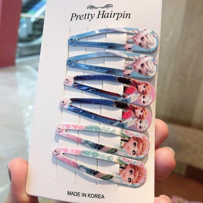 6Pcs Mix Cartoon Frozen Elsa Anna Princess Hair Pins Clips Girls Gifts