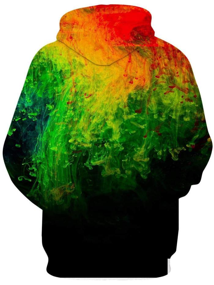 Mens Hoodies 3D Printing Colorful Ink Printed Pattern Hooded