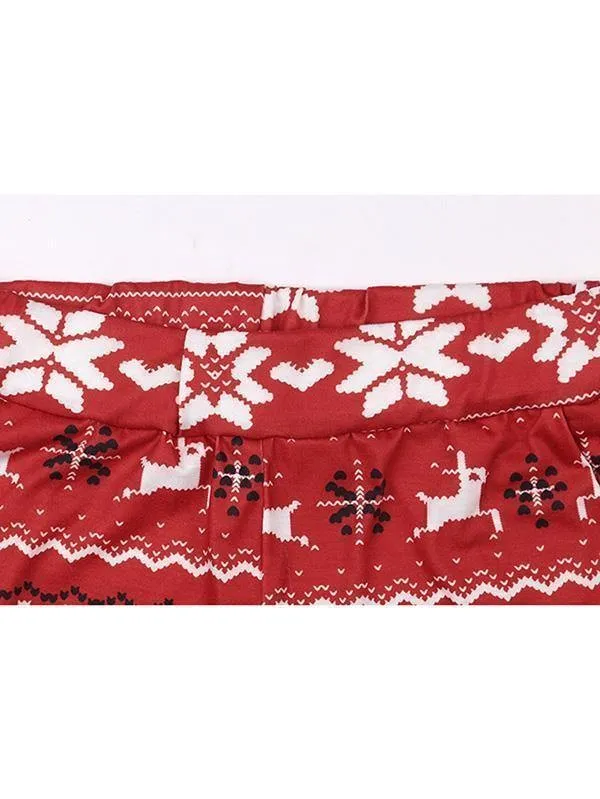 Womens Christmas Pajamas Set Crop Top Snowflake Loungewear