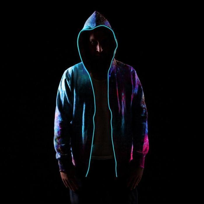 Mens Hoodies 3D Printing Holo Starry Sky Printed Fluorescence Luminous Hooded