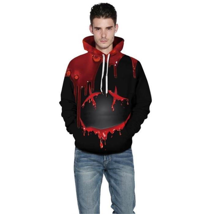 Mens Hoodies 3D Printed Halloween Drop Blood Printing Pullover Sweatshirts