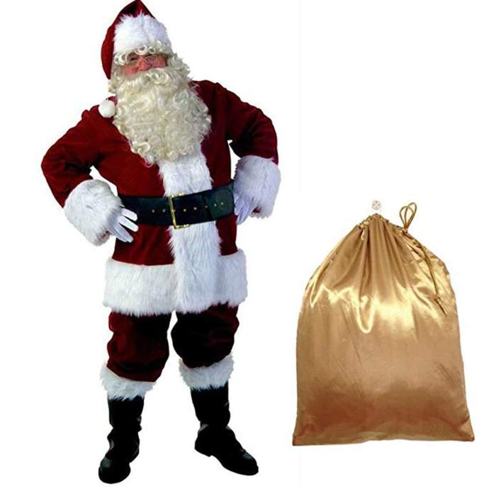 Santa Claus Cosplay Costume Christmas Outfit Luxury 10 Pieces Set Adult