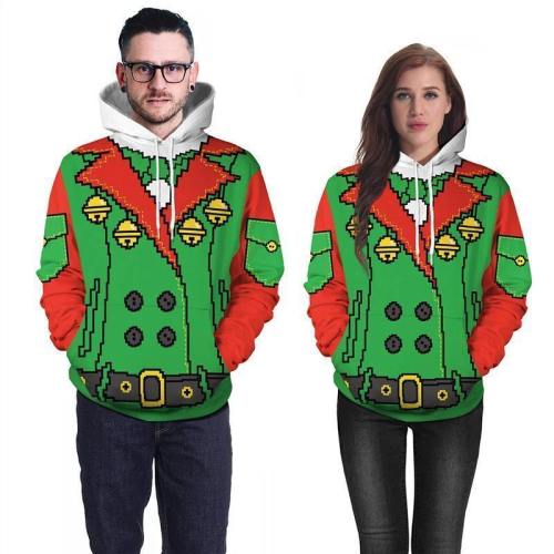 Mens Green Red Hoodies 3D Graphic Printed Merry Christmas Pullover