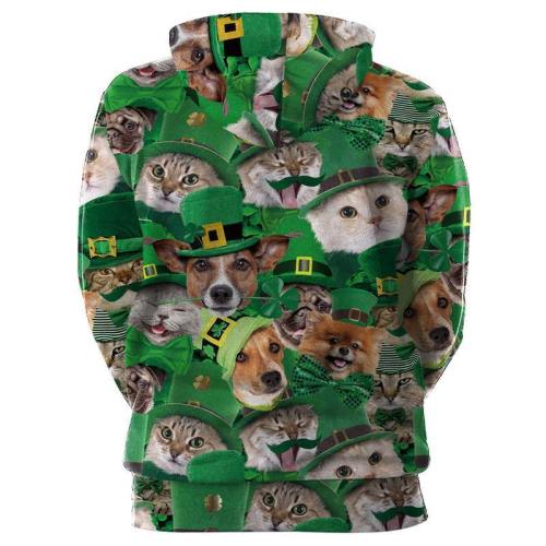 St.Patrick'S Day 3D Cat Irish Hoodie Pullover Sweatshirt