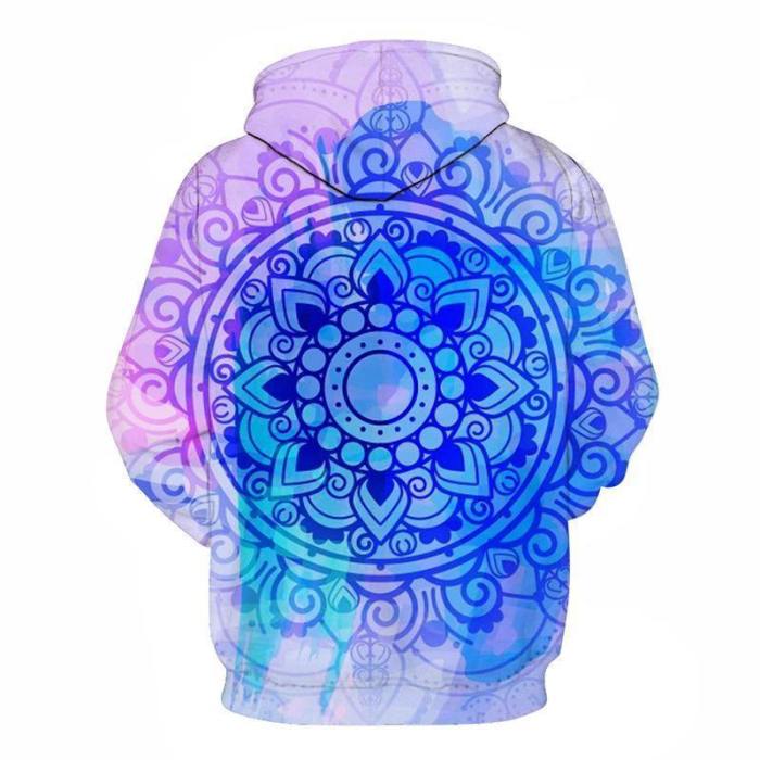 Neon Blue Mandala Print 3D - Sweatshirt, Hoodie, Pullover