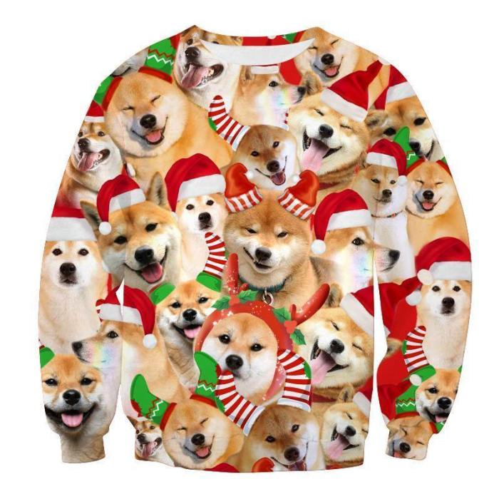 Mens Pullover Sweatshirt 3D Printed Christmas Cute Dog Party Long Sleeve Shirts