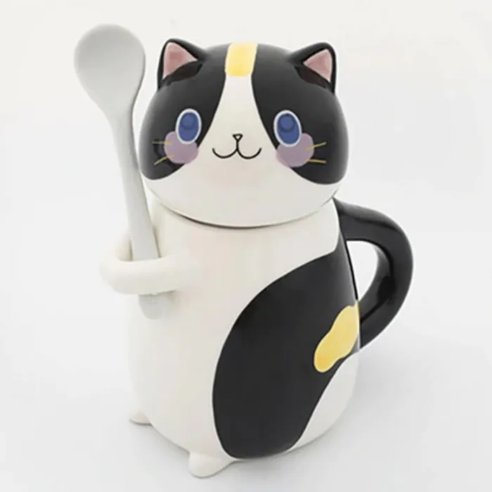 Cute Ceramic Cat Coffee Mug With Spoon