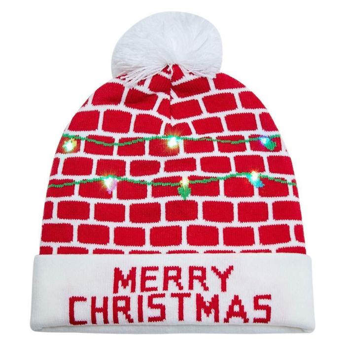 For Men Women Merry Christmas Printed Red Sweater Knit Hat Carnival Beanie Hats