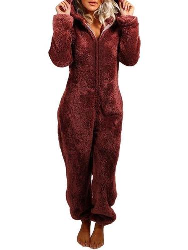 Women Hooded Fuzzy Bear Onesie Pajamas