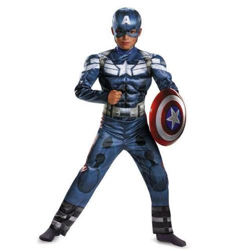 Genuine Boys Superhero Captain America Movie 2 Classic Muscle Halloween Cosplay Costume