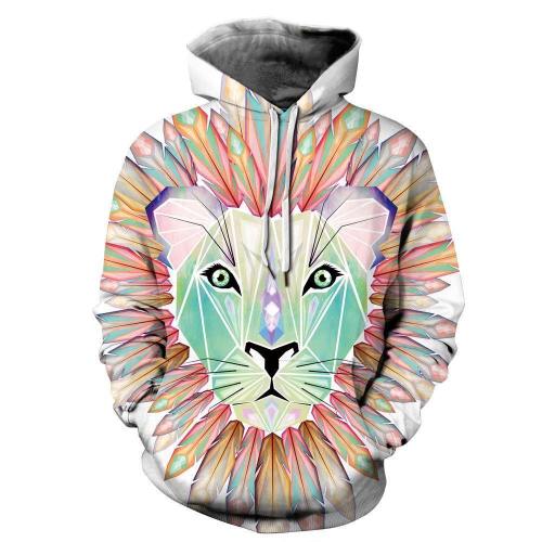 Vivid Color Lion Pullover Casual Style 3D Painted Hoodie