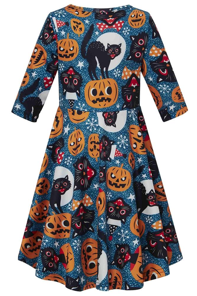 Little Girls Novelty Halloween Pumpkin Cats Dresses