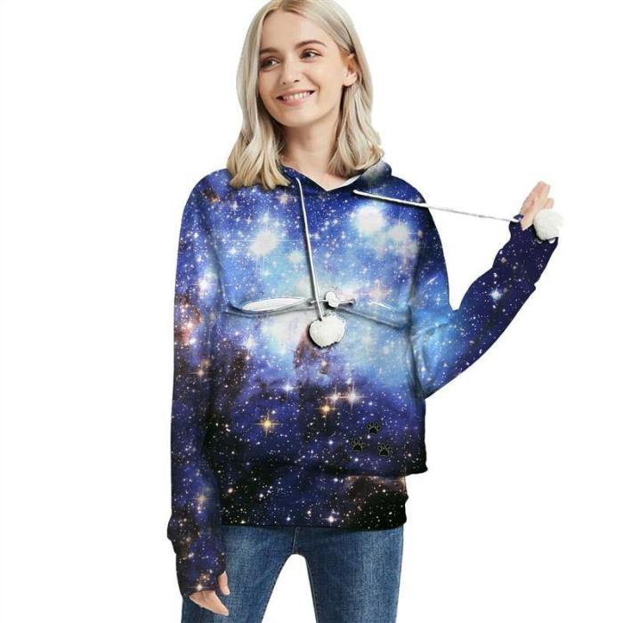 Mens Womens Hoodies Galaxy Pullovers With Cat Dog Cuddle Pouch Bags