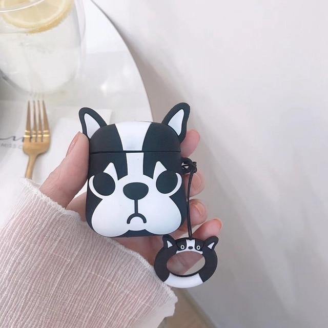 Cartoon Bulldog Apple Airpods Protective Case Cover With Matching Key Ring