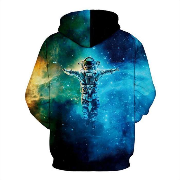 Mens Hoodies 3D Graphic Printed Starry Astronaut Pullover