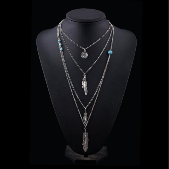 Bohemian Multi-Layer Feathers And Charms Necklace