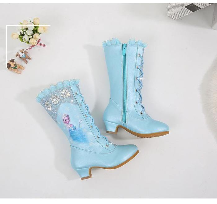 Autumn And Winter New High Boots Girls Princess High-Heeled Children Sequins Snow Boots Frozen Boots